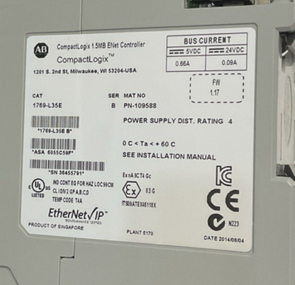 ALLEN BRADLEY 1769-L35E ENET CONTROLLER SER.B 24VDC