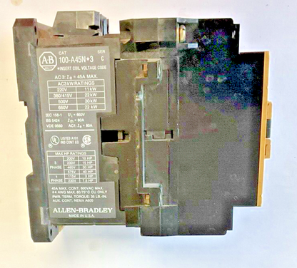 ALLEN BRADLEY 100-A45N*3 CONTACTOR SER.C 45A W/ 195GA10 AUX SER.A