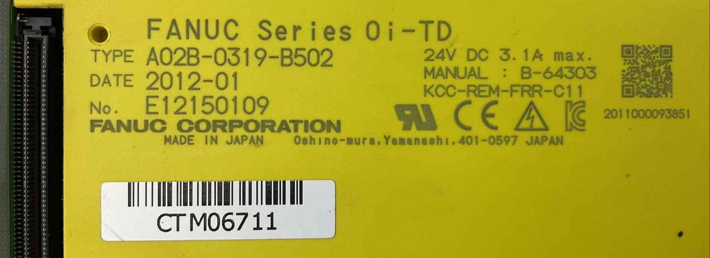 FANUC SERIES oi-TD A02B-0319-B502 24VDC 3.1A OPERATOR INTERFACE A02B-0319-D511