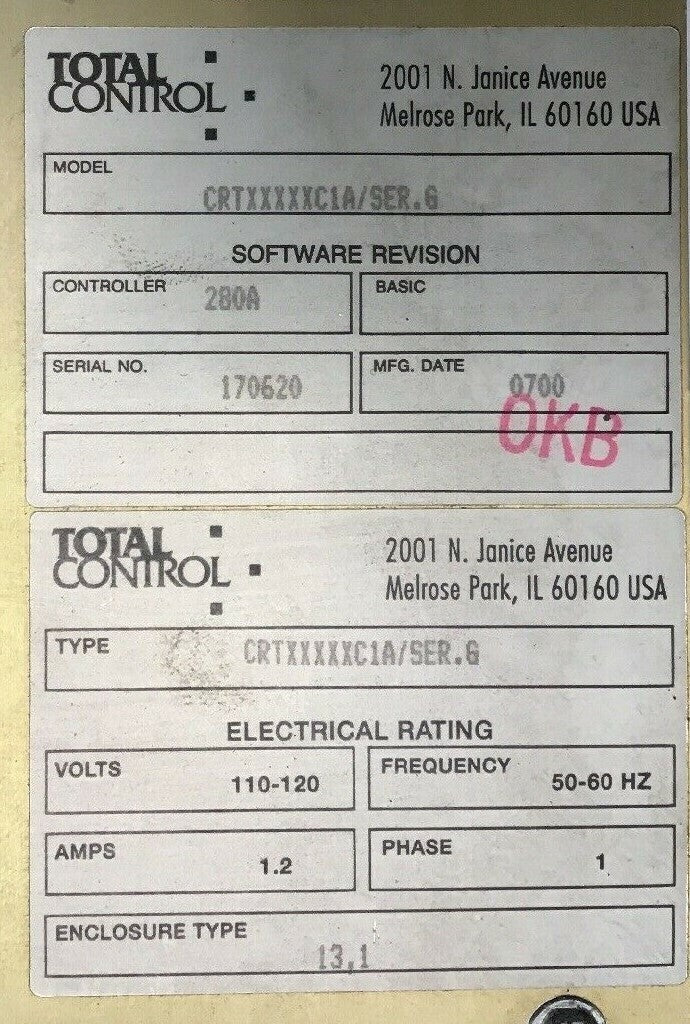 TOTAL CONTROL PRODUCTS CRTXXXXXC1A SER.G CONTROL PANEL W/MMS23441C1A CON.PROCESS