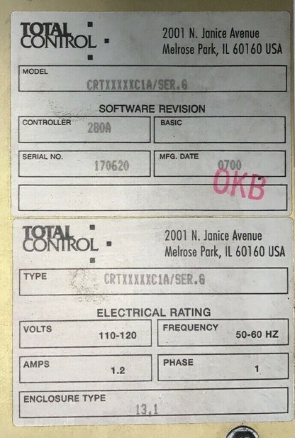 TOTAL CONTROL PRODUCTS CRTXXXXXC1A SER.G CONTROL PANEL W/MMS23441C1A CON.PROCESS