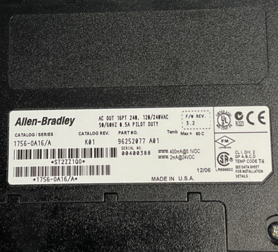 ALLEN BRADLEY 1756-0A16/A AC OUTPUT 120/240VAC 50/60HZ 0.5A 1756-0A16 SER.A