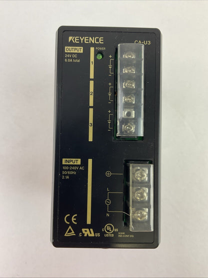 KEYENCE CA-U3 POWER SUPPLY OUTPUT 24VDC 6A INPUT 100-240VAC 50/60GZ 2.1A
