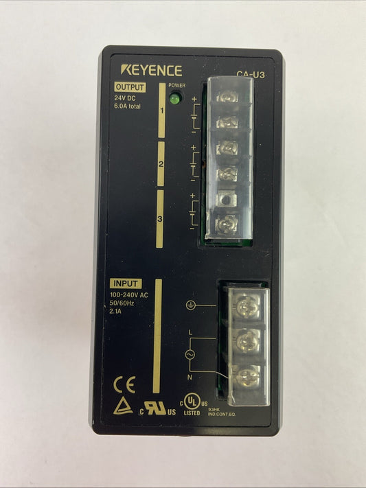 KEYENCE CA-U3 POWER SUPPLY OUTPUT 24VDC 6A INPUT 100-240VAC 50/60GZ 2.1A