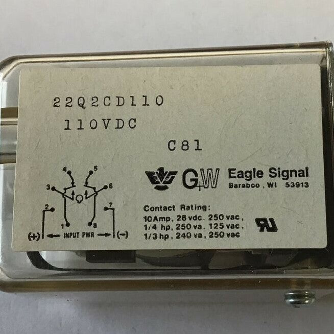 EAGLE SIGNAL 22Q2CD110 110VDC RELAY 10A 250VAC