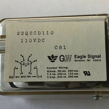 EAGLE SIGNAL 22Q2CD110 110VDC RELAY 10A 250VAC