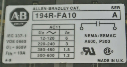 LOT of 5 / ALLEN-BRADLEY 194R-FA10 / AUXILIARY CONTACT / 1 N.O . / NEW SURPLUS