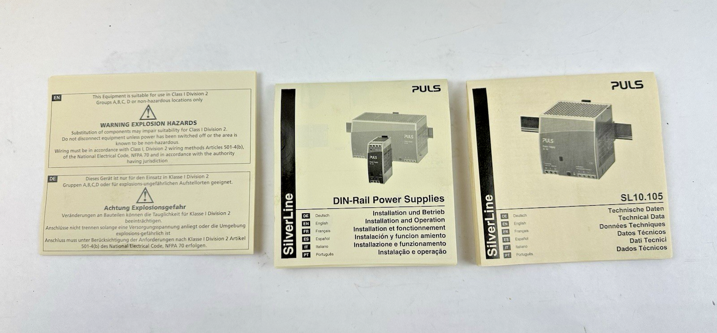 PULS SL10.105 POWER SUPPLY OUTPUT 24-28VDC 10A INPUT 100-120/200-240VAC 6/2.8A