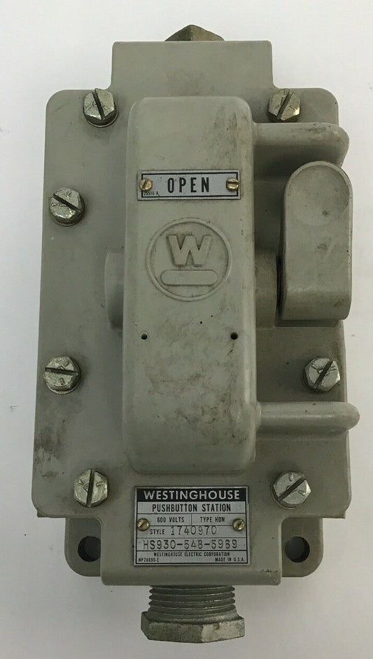 WESTINGHOUSE PUSHBUTTON STATION TYPE HDN STYLE 1740970, HS930-548-5969 600VOLTS