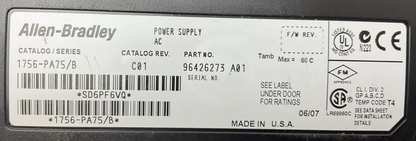 ALLEN-BRADLEY 1756-PA75 SER B CAT REV C01 POWER SUPPLY AC