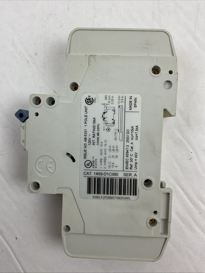 ALLEN-BRADLEY 1489-D1C080 SER A CIRCUIT BREAKER 125VDC 8AMP