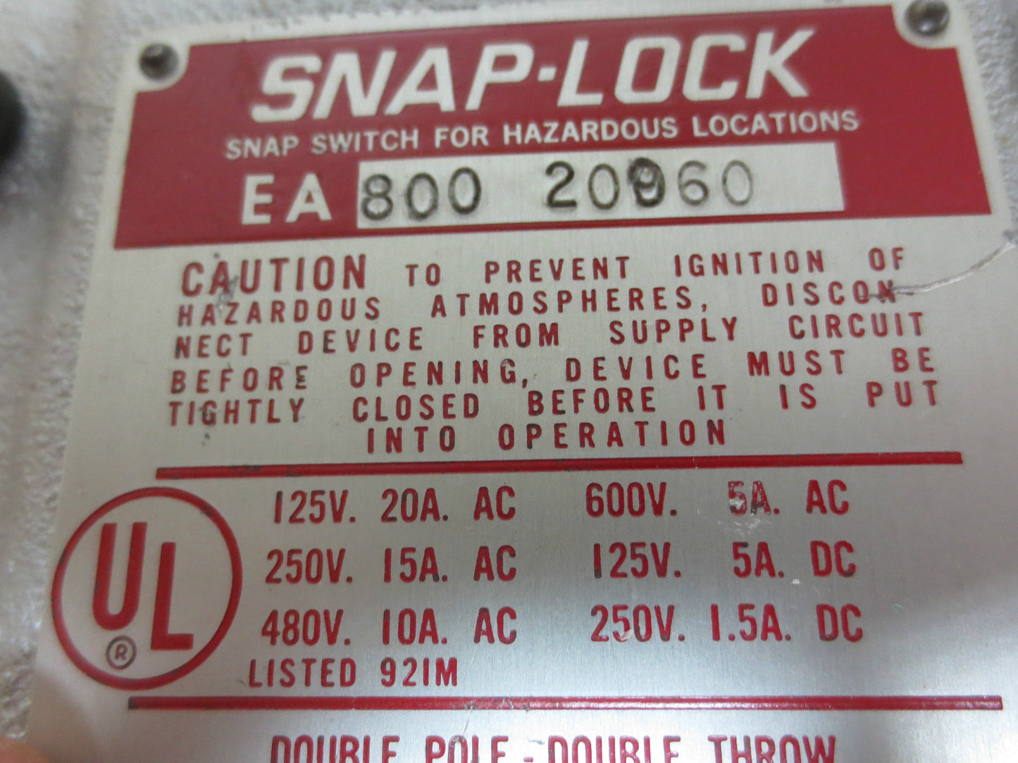 NAMCO EA800-20960 SNAP-LOCK SNAP SWITCH for HAZARDOUS LOCATIONS - NEW SURPLUS