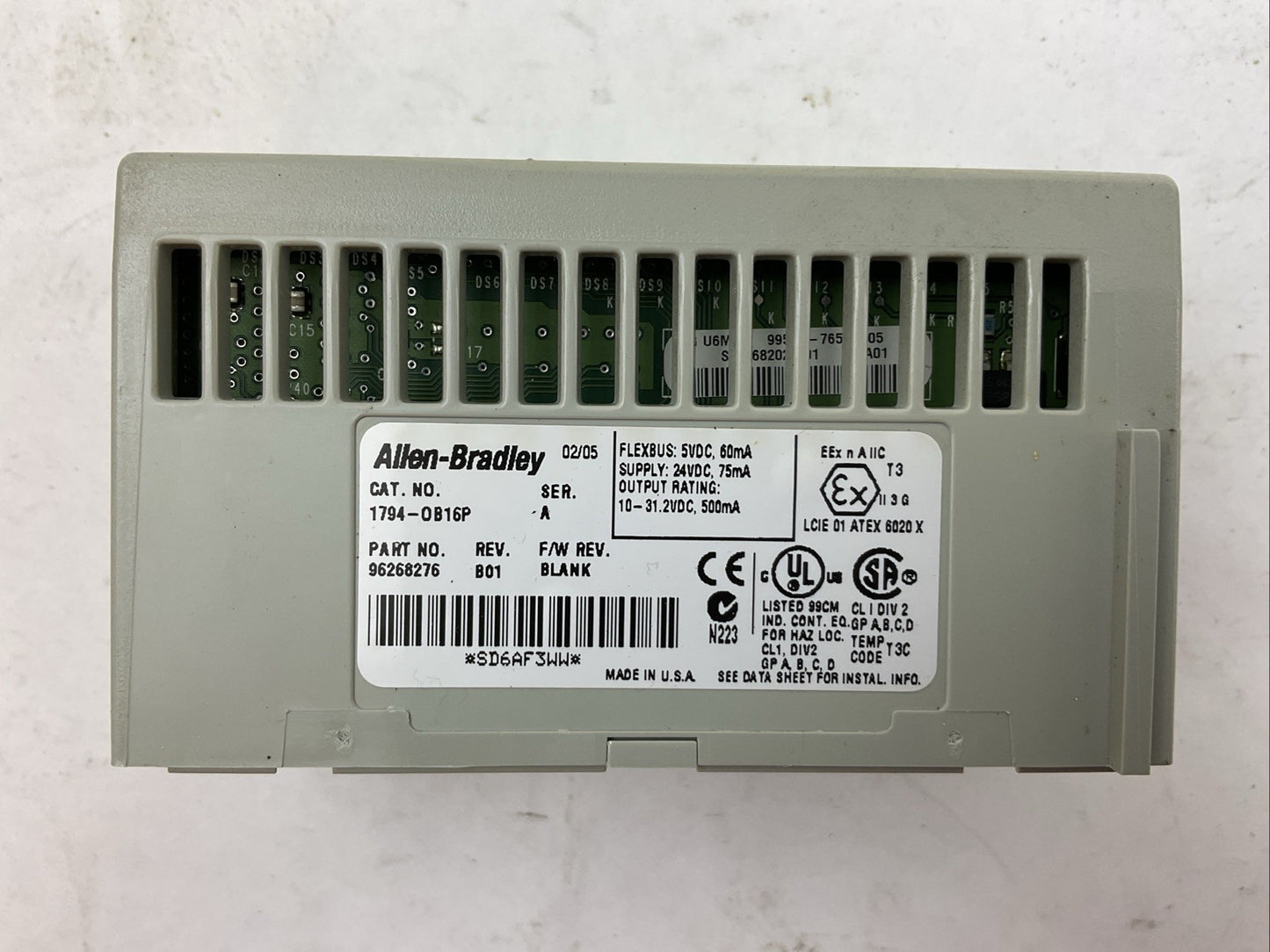 ALLEN BRADLEY 1794-OB16P SER A REV B01 F/W REV BLANK 24VDC SOURCE OUTPUT MODULE