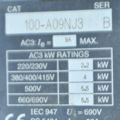 ALLEN-BRADLEY 100-A09NJ3 Series B CONTACTOR / 110-120V COIL