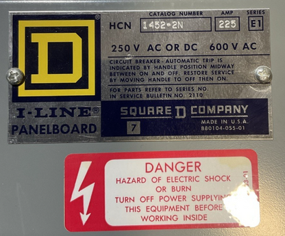 SQUARE D HC2652TS BREAKER PANELBOARD TYPE 1 SERIES E1 1452-2N 225A 250V 600VAC