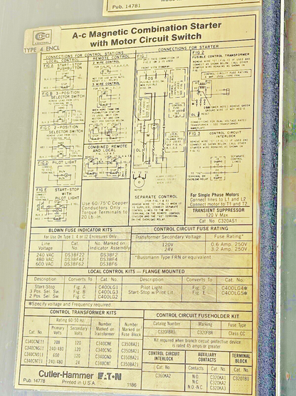 CUTLER HAMMER - A30CWA0 A2- COMBINATION MOTOR STARTER WITH MOTOR CIRCUIT SWITCH