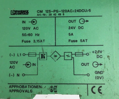 PHOENIX CONTACT CM 125-PS-120AC/24DCU/5 POWER SUPPLY
