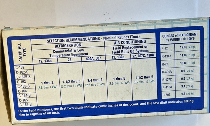 SPORLAN C-164-S CATCH-ALL FILTER-DRIER 1/2 ODF SOLDER 650PSIG