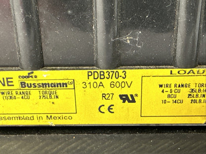 BUSSMANN PDB370-3 POWER DISTRIBUTION BLOCK 3POLE 600V 310A