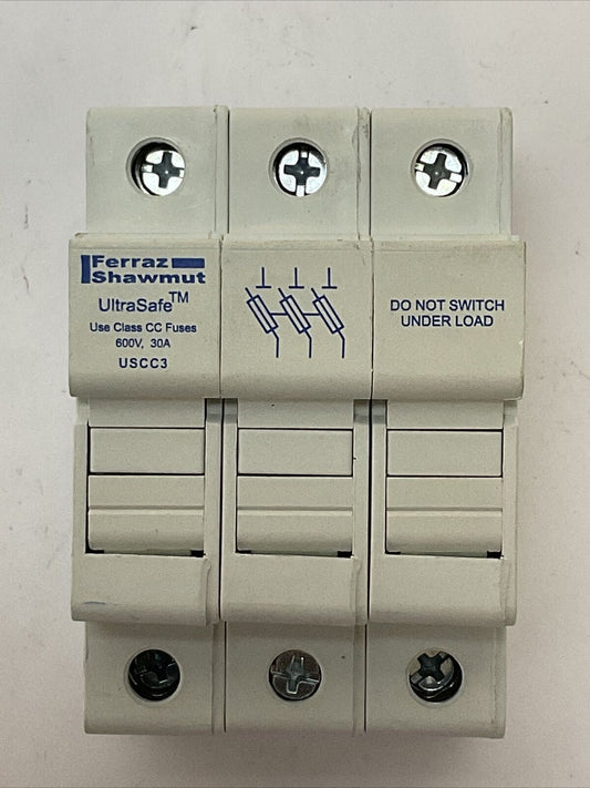 FERRAZ SHAWMUT USCC3 M217522 FUSE HOLDER USE CLASS CC FUSES 600V 30A 200kA