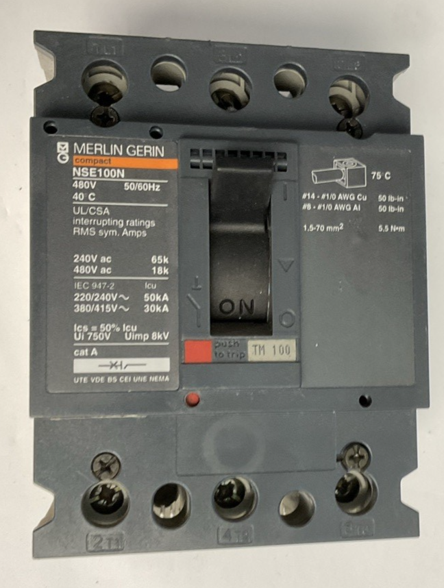 MERLIN GERIN NSE100N NENL34100 CIRCUIT BREAKER 100A 480V