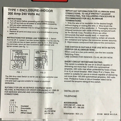 CHALLENGER HD324NFC 200AMP 240VAC DUTY SAFETY SWITCH