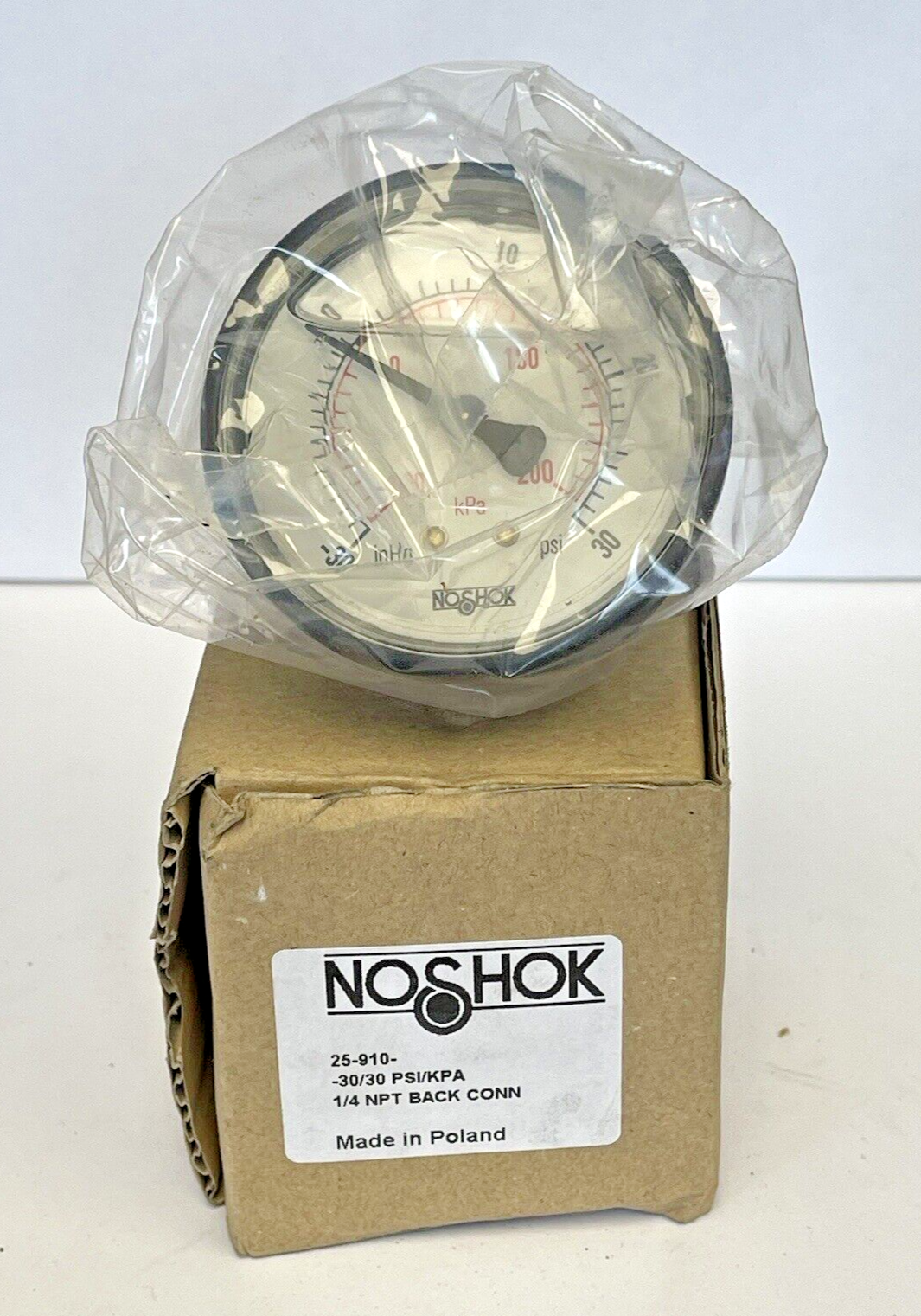 NOSHOK - 25-910-30 - LIQUID GAUGE - 2.5" DIAMETER, 1/4" NPT BACK CONN, 0-30 PSI