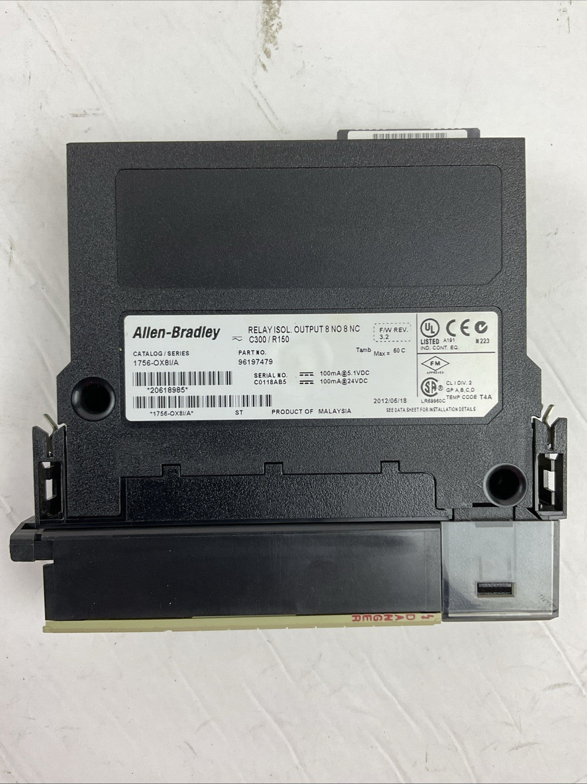 ALLEN BRADLEY 1756-OX8I SER A F/W REV 3.2 RELAY ISOL. OUTPUT 8NO 8NC C300 / R150