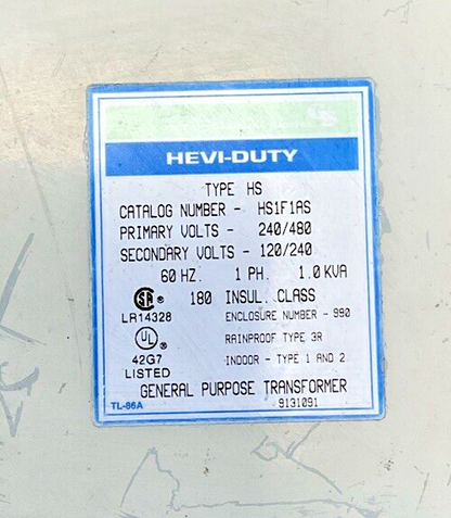 HEVI-DUTY HS1F1AS TRANSFORMER 240/480V 60HZ 1PH 1.0KVA