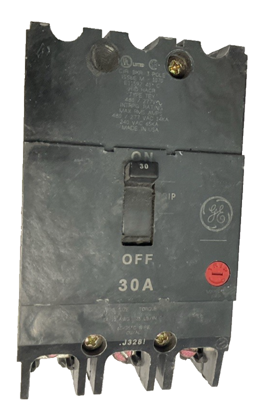 GE TEY330 CIRCUIT BREAKER 30A 480VAC 3POLE