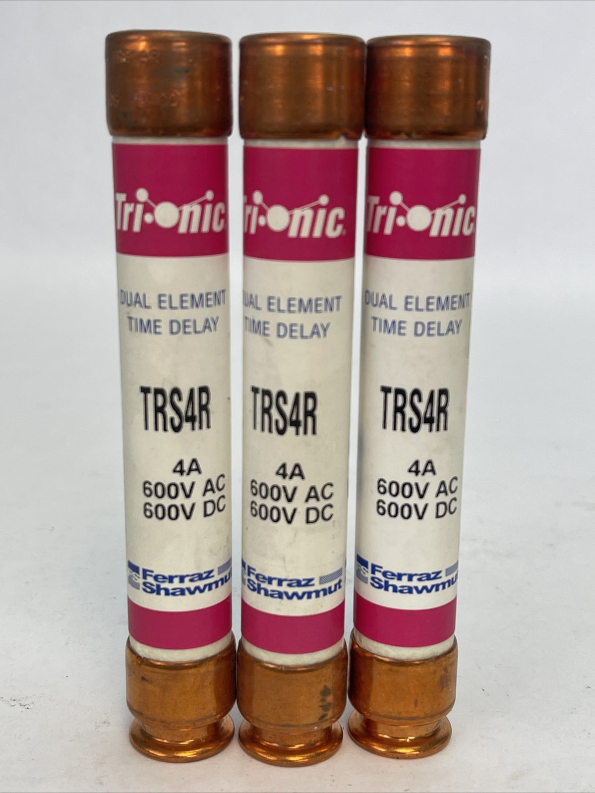 FERRAZ SHAWMUT TRS4R TRI-ONIC TIME DELAY FUSE 600V AC/DC 4AMP (LOT OF 3)