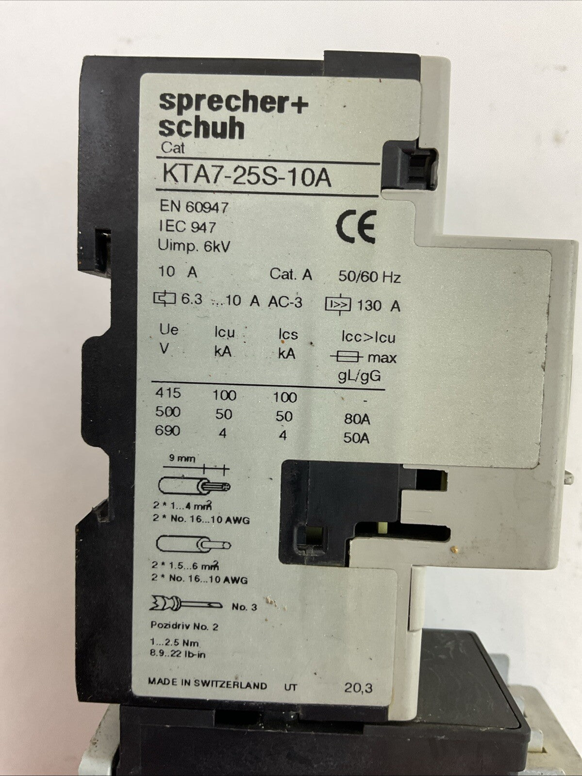 SPRECHER+SCHUH KTA7-25S-10A CIRCUIT BREAKER 6.3-10A CA7-9-10 CONTACTOR 277V COI