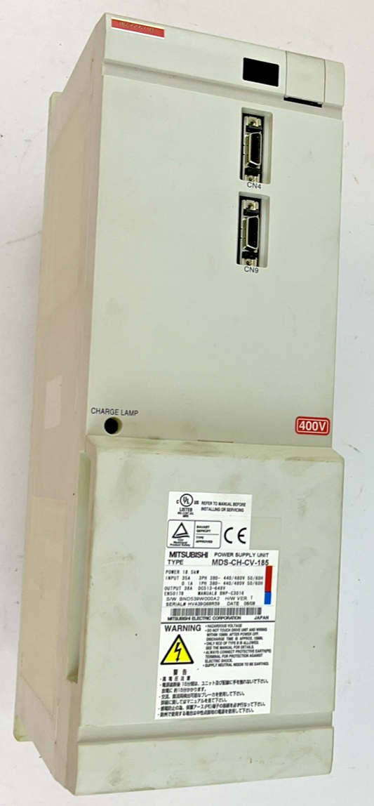 MITSUBISHI MDS-CH-CV-185 POWER SUPPLY UNIT 18.5KW 648V H/W VER.T 50/60HZ 35A