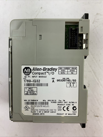 ALLEN BRADLEY 1769-IQ32 SER A DIR/VER 95320745/03 F/W REV 3.1 32PT INPUT MODULE