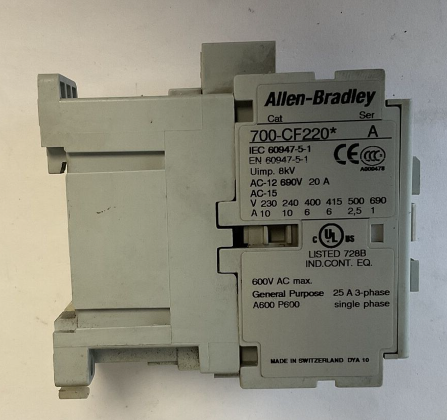 ALLEN BRADLEY 700-CF220* CONTACTOR SER.A 600VAC 25AMPS