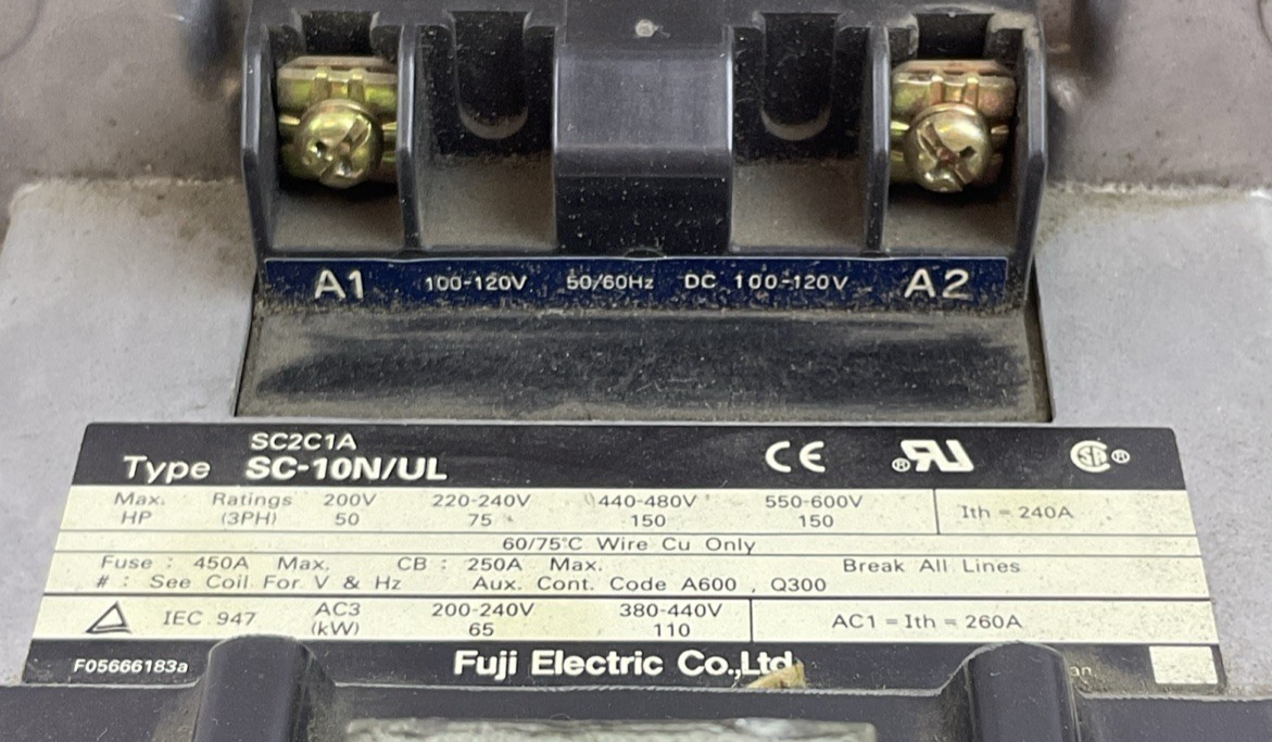 FUJI 1NC4HO CONTACTOR TYPE SC-10N/UL 600V 150HP 240A 3POLE COIL 100-120V 50/60HZ