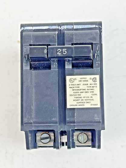 CROUSE-HINDS *BOX OF 5* - MP225 - 2 POLE, 25 A, 240 VAC CIRCUIT BREAKER