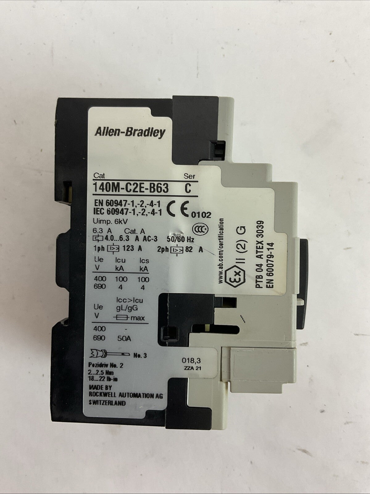 ALLEN BRADLEY 140M-C2E-B63 SER C MOTOR CIRCUIT BREAKER 4.0-6.3A 140M-C-AFA11