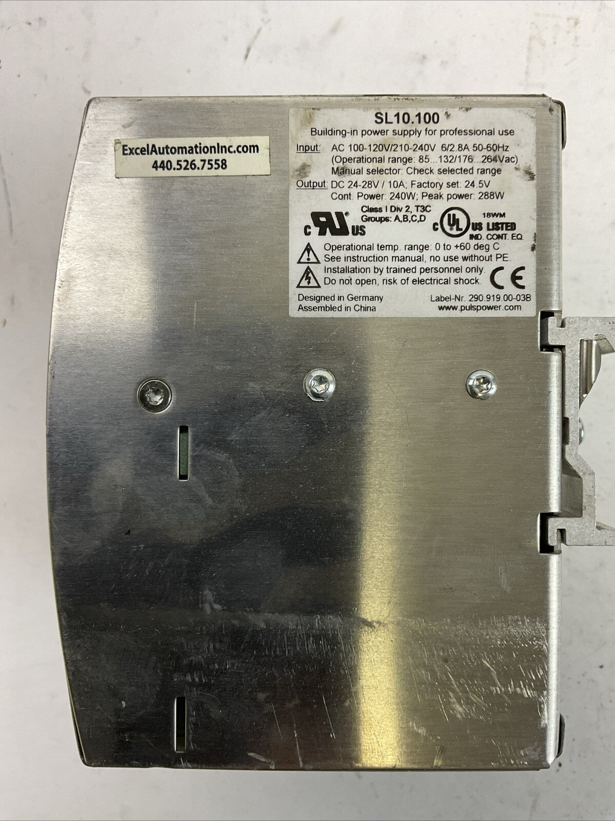 PULS SL10.100 POWER SUPPLY OUTPUT 24VDC 10A INPUT 100-120/220/240VAC 6.0/2.8A
