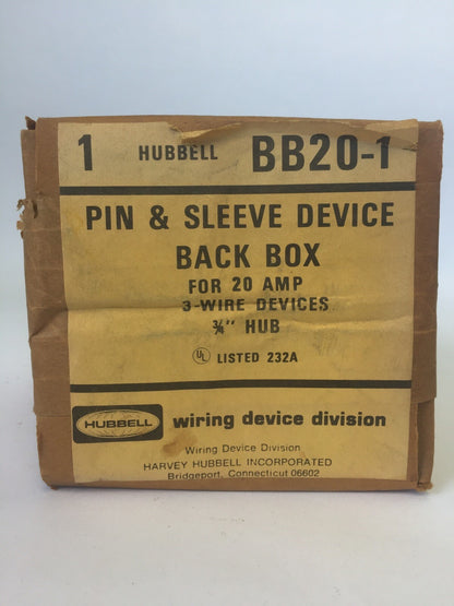 HUBBELL BB20-1 PIN & SLEEVE DEVICE BACK BOX FOR 20A 3WIRE DEVICES 3/4" HUB