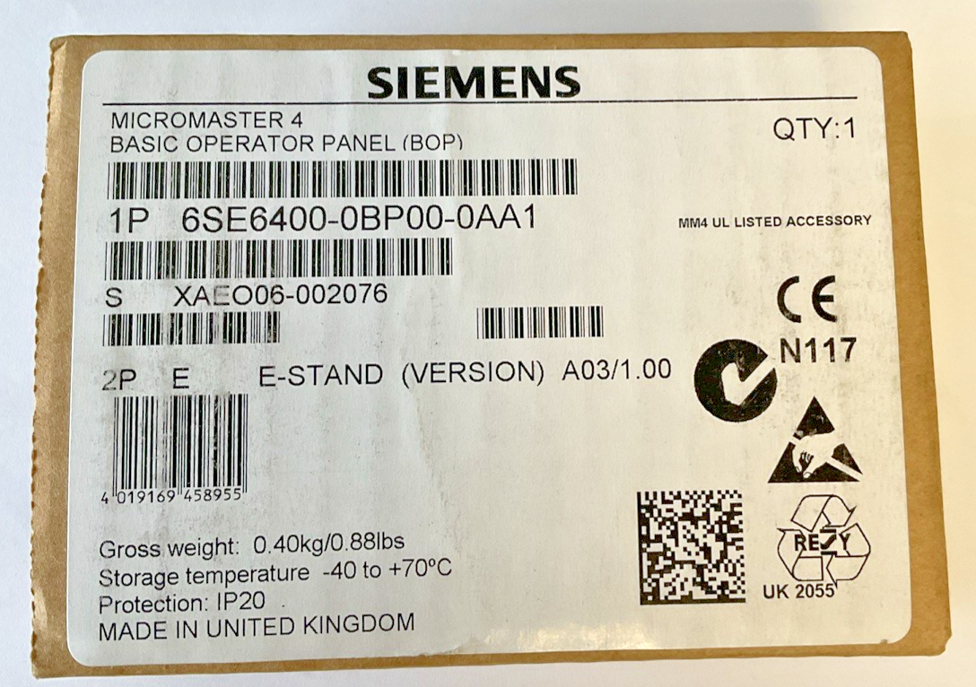 SIEMENS 6SE6400-0BP00-0AA1 BASIC OPERATOR PANEL VER.A03/1.00