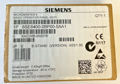 SIEMENS 6SE6400-0BP00-0AA1 BASIC OPERATOR PANEL VER.A03/1.00