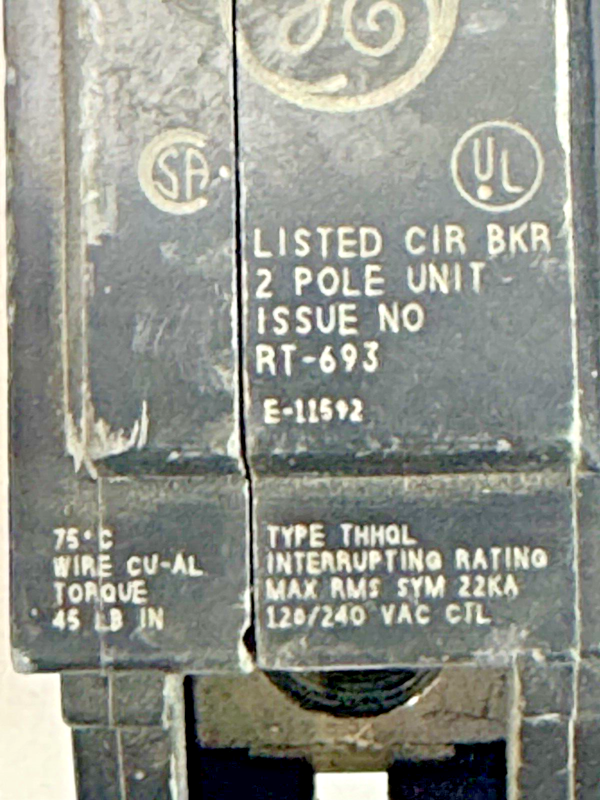 GE - THQL2100 - COMMON TRIP CIRCUIT BREAKER - 2 POLE, 100 A, 240 VAC **READ DES.