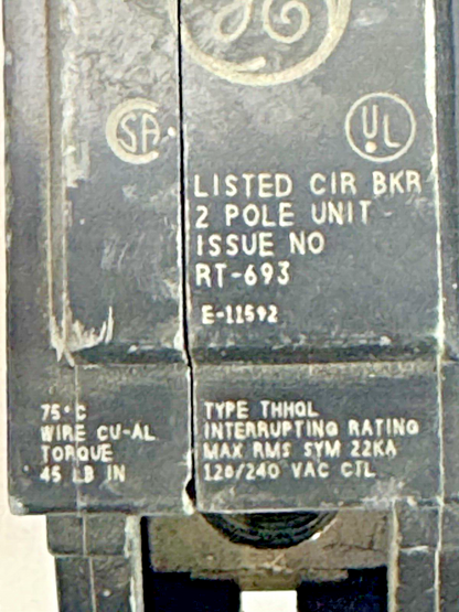 GE - THQL2100 - COMMON TRIP CIRCUIT BREAKER - 2 POLE, 100 A, 240 VAC **READ DES.