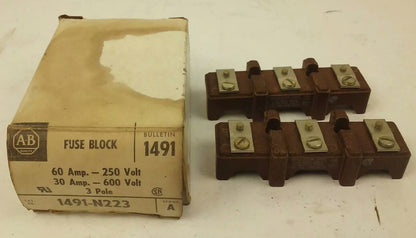 ALLEN BRADLEY 1491-N223 SER. A,FUSE BLOCK,60A, 600V,MISSING FUSE CLIPS,NEW OTHER