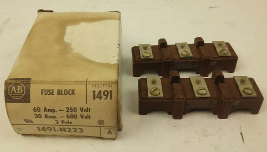 ALLEN BRADLEY 1491-N223 SER. A,FUSE BLOCK,60A, 600V,MISSING FUSE CLIPS,NEW OTHER