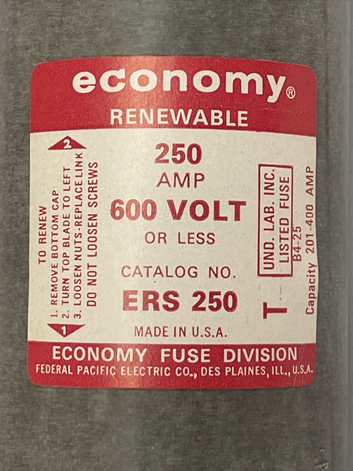 ECONOMY ERS 250 RENEWABLE FUSE 250AMP 600V