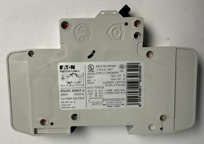 EATON FAZ-C10/1-NA-L CIRCUIT BREAKER 240VAC 10A 50/60HZ ***LOTOF3***