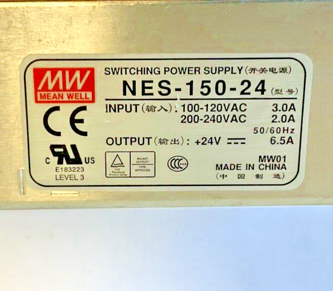 MEAN WELL NES-150-24 SWITCHING POWER SUPPLY 240VAC 50/60HZ 6.5A