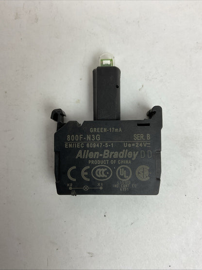 ALLEN BRADLEY 800F-N3G SER B GREEN LED LAMP MODULE 17mA 24VAC (LOT OF 2)